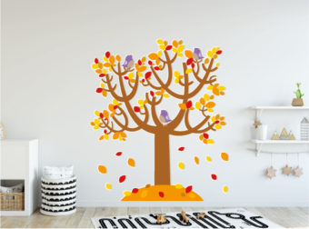 Adesivo Árvore e Pássaros Outono - 540 x 400 px